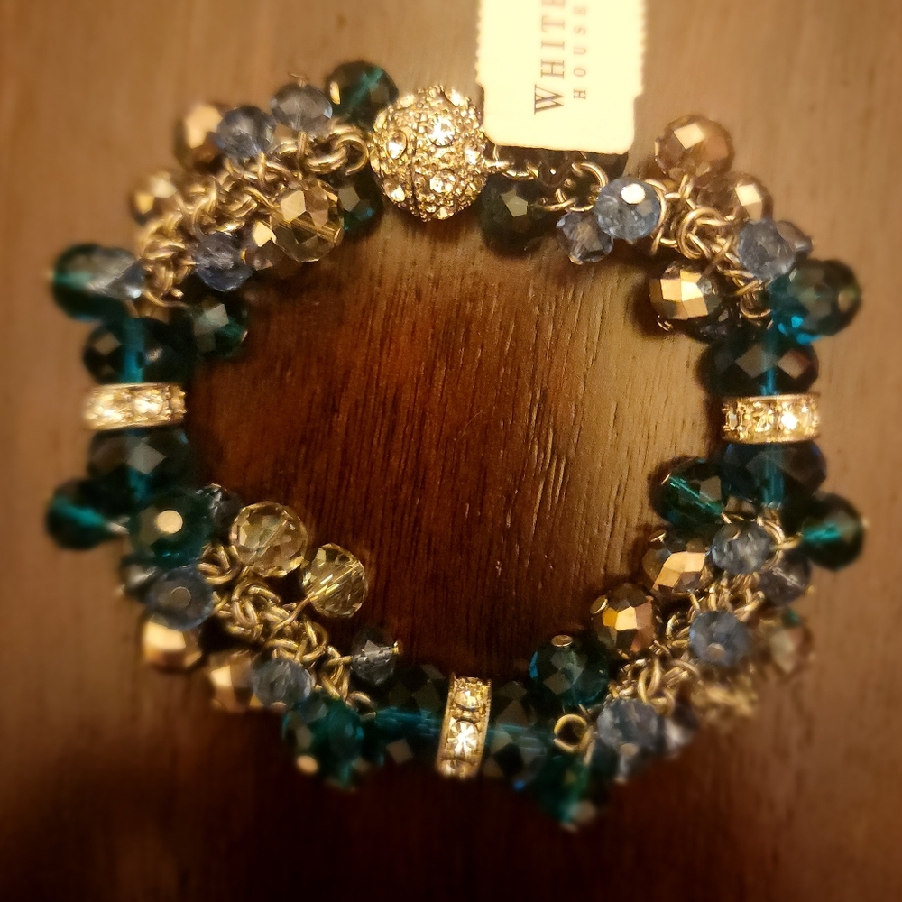 White House Black Market Topaz Blue and Silver Beaded Bracelet